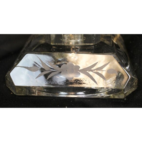 VTG Clear Crystal Lamp Light Floral Etch Hanging Pendant Victorian Elegant Glass - Picture 4 of 9